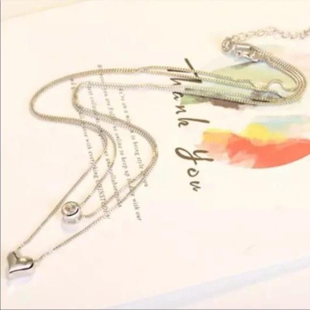 DOUBLE LAYER 925 STERLING SILVER DIAMOND NECKLACE, NICE NECKLACE, CUTE NECKLACE - Picture 7 of 7